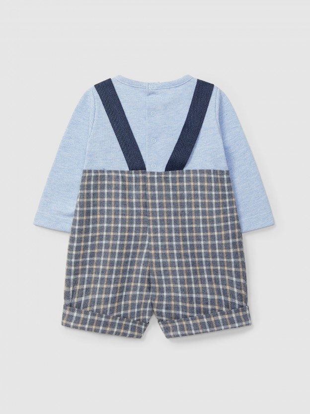 Two-in-one check and piqu romper