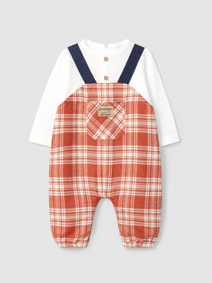 Two-in-one check waffle weave romper