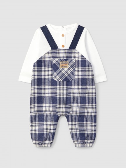 Two-in-one check waffle weave romper