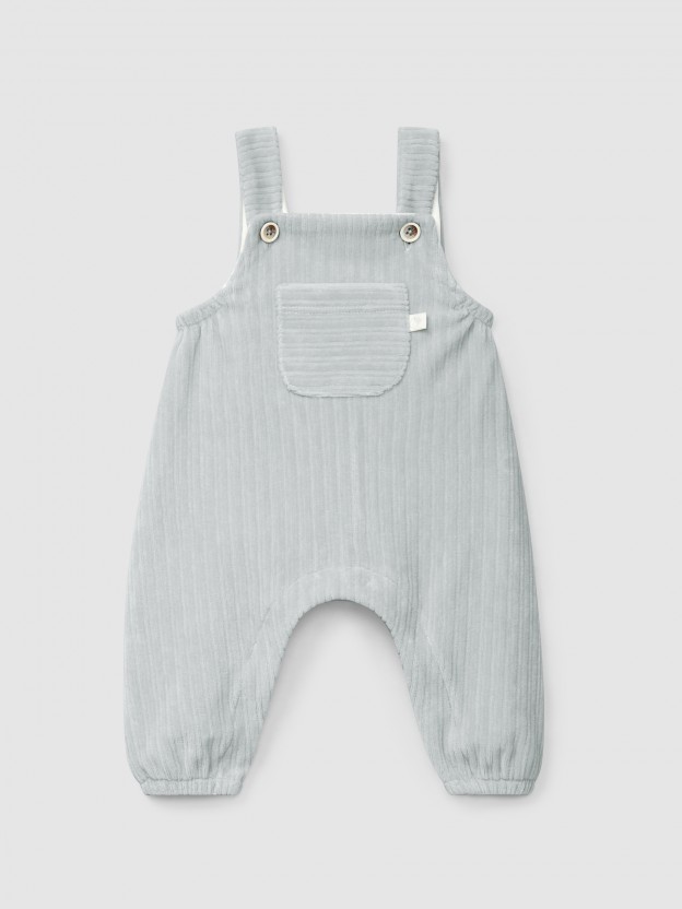 Ribbed velvet dungarees with pocket