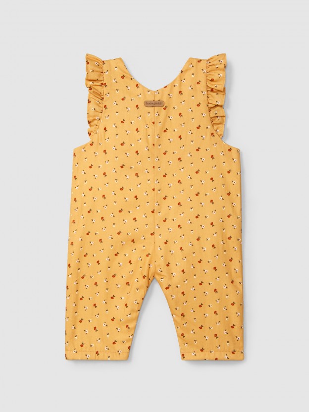 Floral print dungarees and ruffled detail Floral print dungarees and ruffled detail