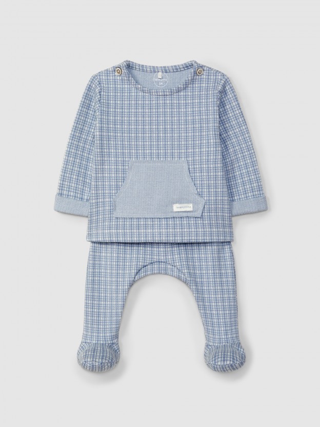 Two-piece jacquard jersey romper with tattersall