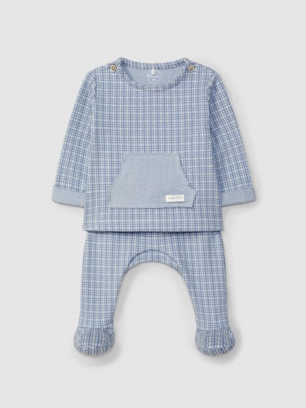 Two-piece jacquard jersey romper with tattersall