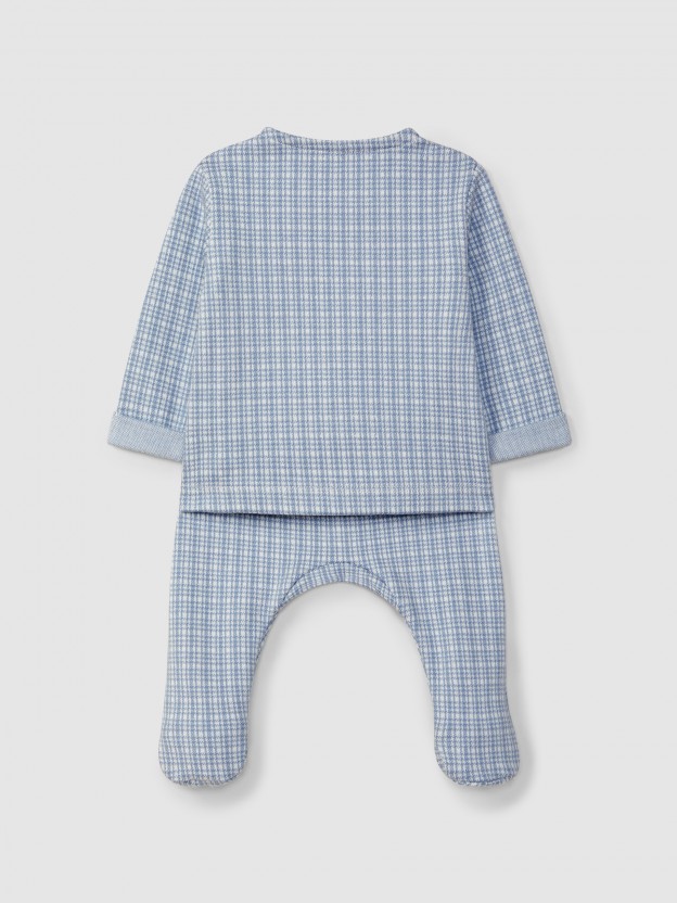 Two-piece jacquard jersey romper with tattersall
