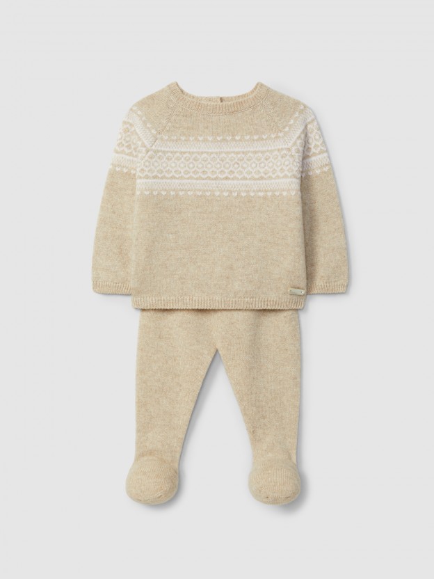 Knitted jacquard two-piece romper