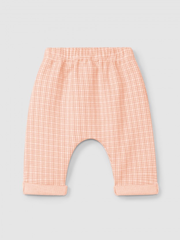 Pull-up pants in jacquard jersey with tattersall