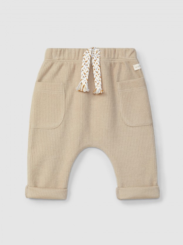 Pantalon pull-up en coton biologique avec cordon dcoratif
