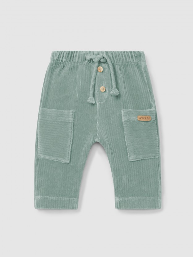Pantalon pull-up en tissu de type velours ctel avec poches