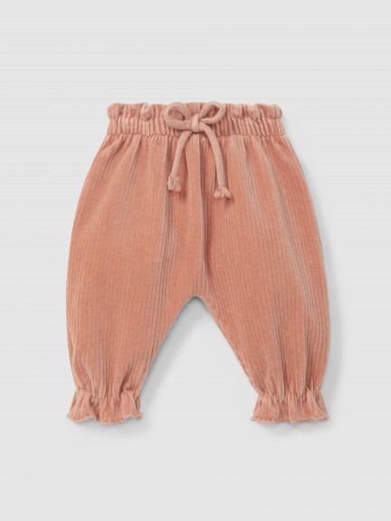 Pantalon pull-up en tissu de type velours ctel avec cordon dcoratif