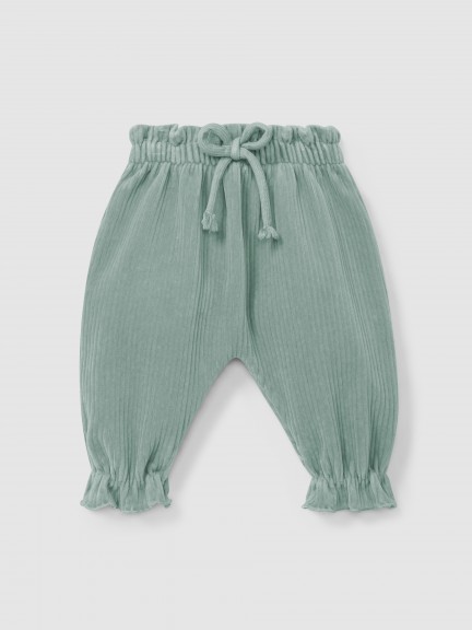 Pantalon pull-up en tissu de type velours ctel avec cordon dcoratif