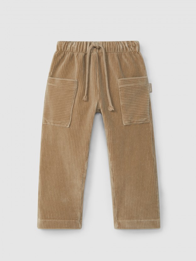 Pull-up pants in corduroy-type fabric with pockets