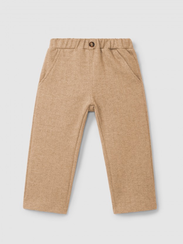 Herringbone knit pull-up pants