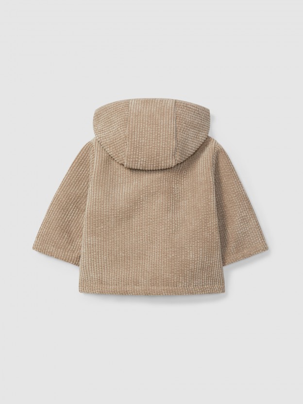 Hooded corduroy coat with fur