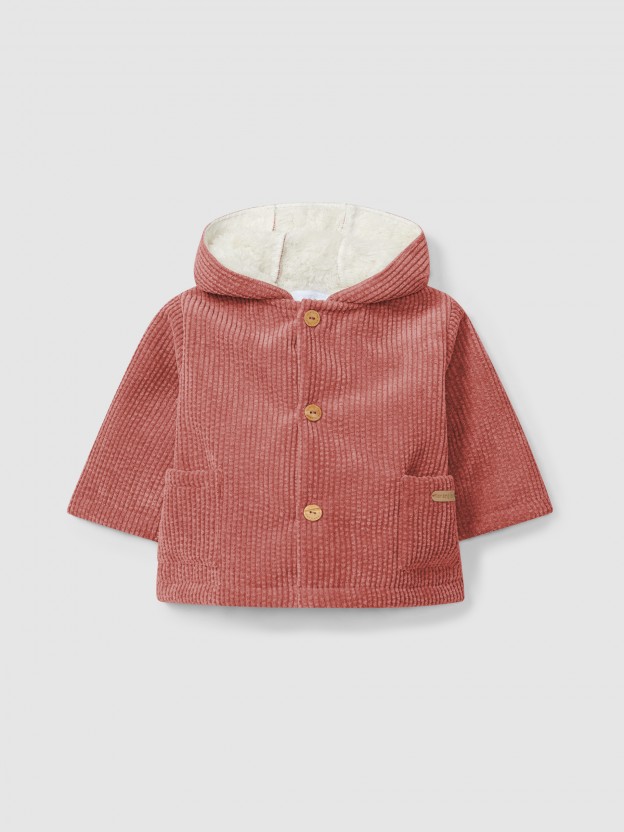 Veste  capuche en velours ctel avec fourrure