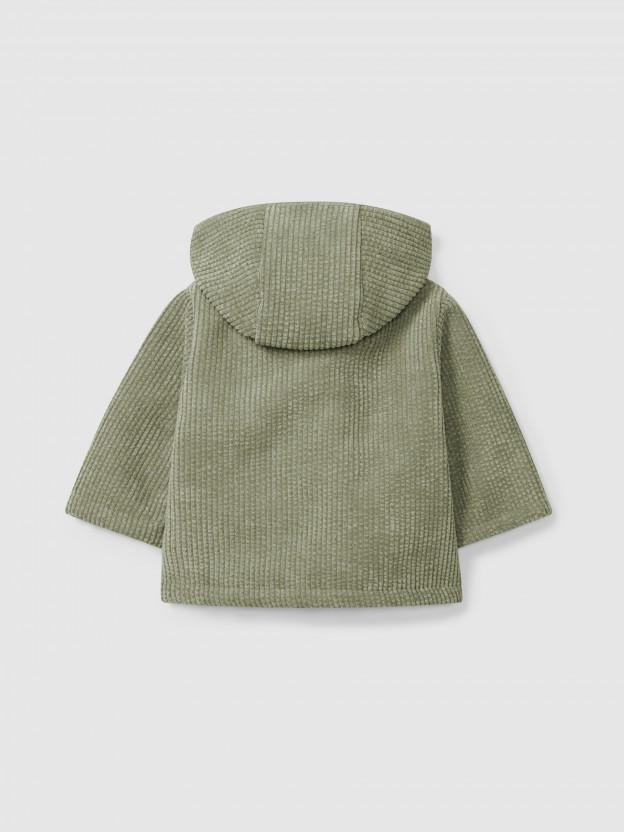 Hooded corduroy coat with fur