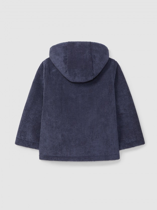 Hooded corduroy coat with fur