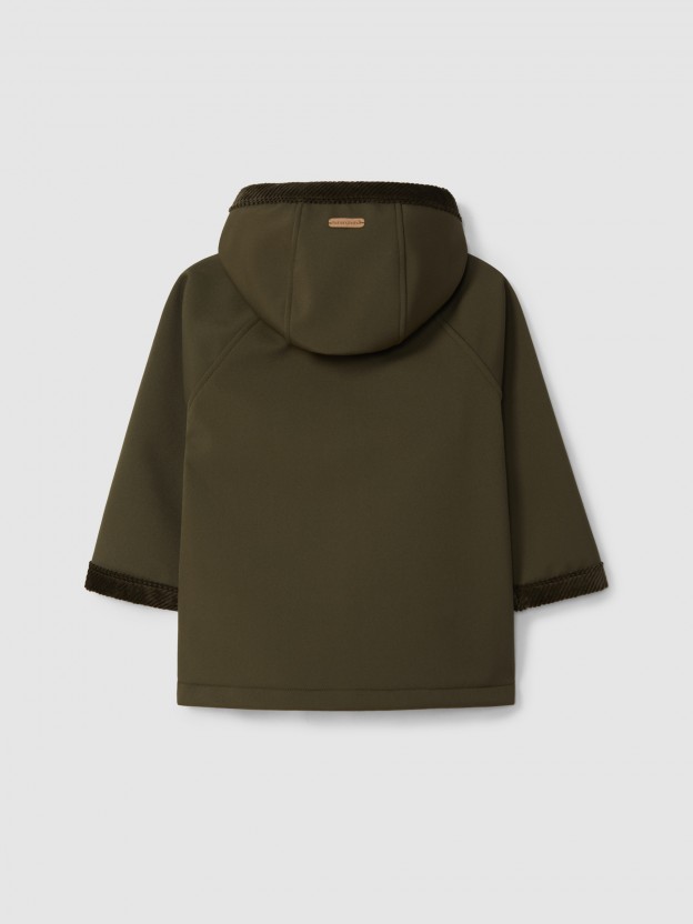 Hooded coat with corduroy details