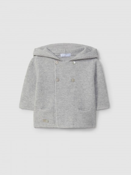 Knitted hooded cardigan with pockets