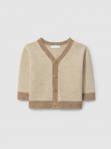 Knitted cardigan V-neck with contrast colour