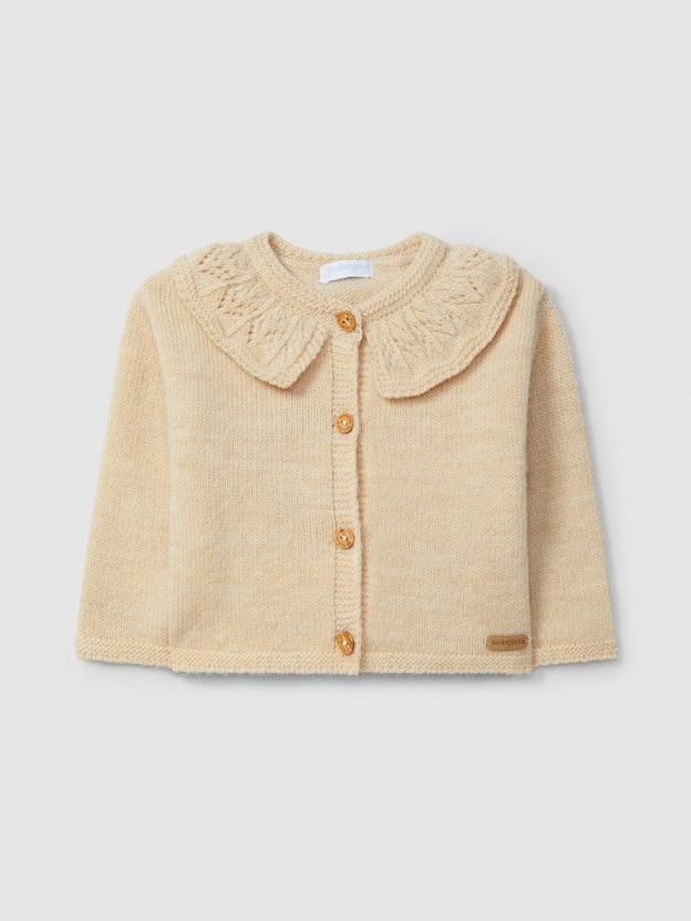 Gilet tricot  col  volant travaill