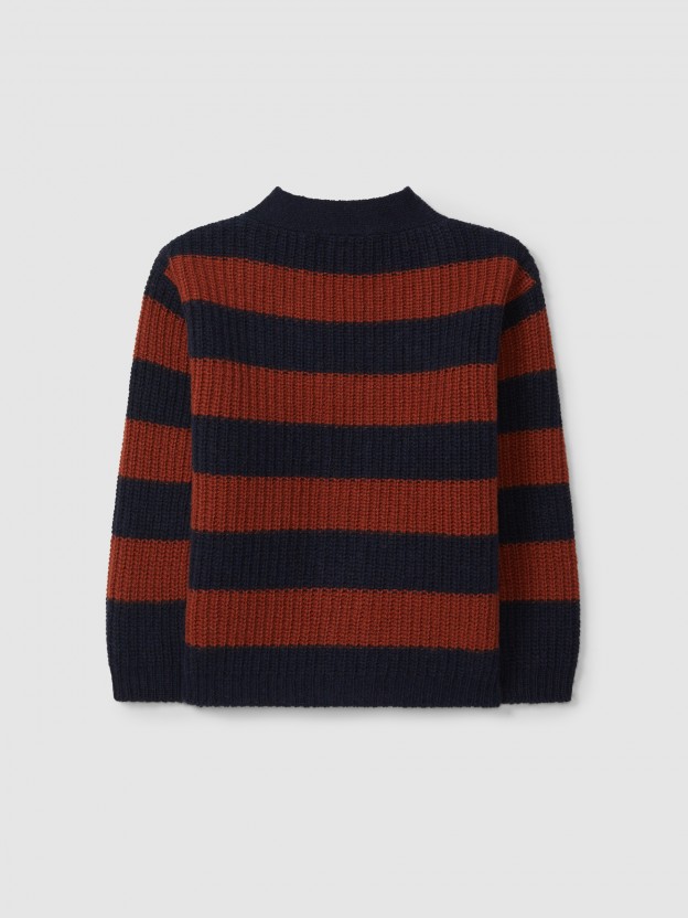 Gilet tricot  rayures col en V