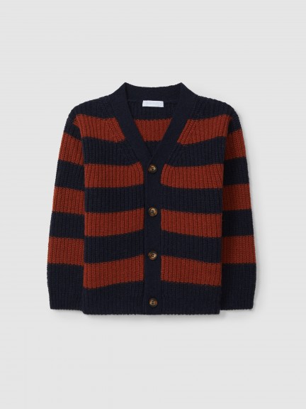 V-neck striped knitted cardigan