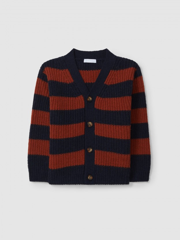 Gilet tricot  rayures col en V