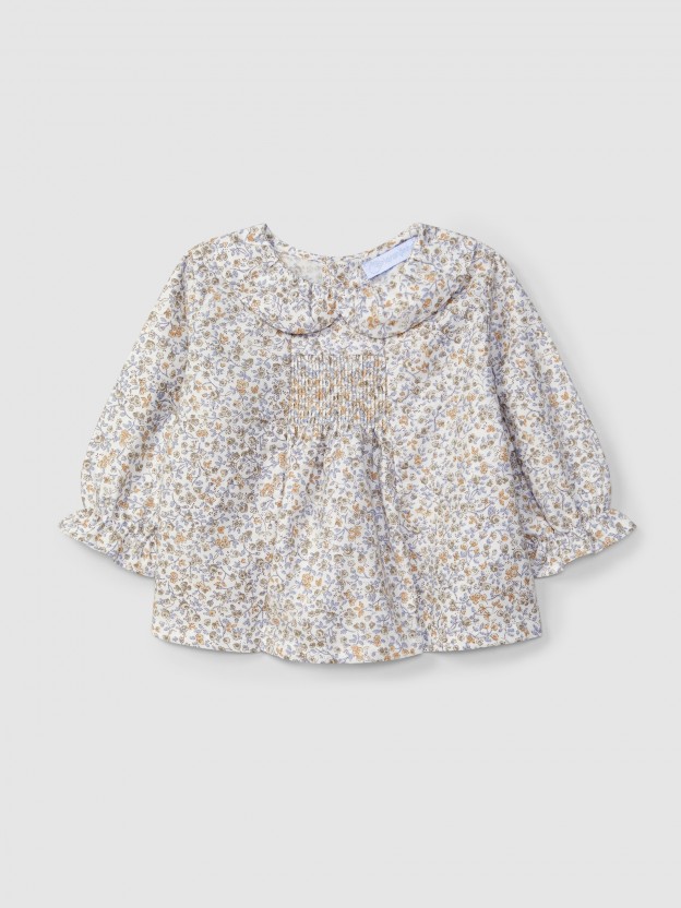 Blouse fleurie avec smocks