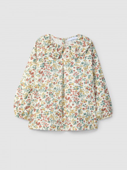 Floral print blouse and ruffled collar