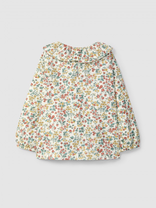 Blouse imprim  fleurs et col  volant