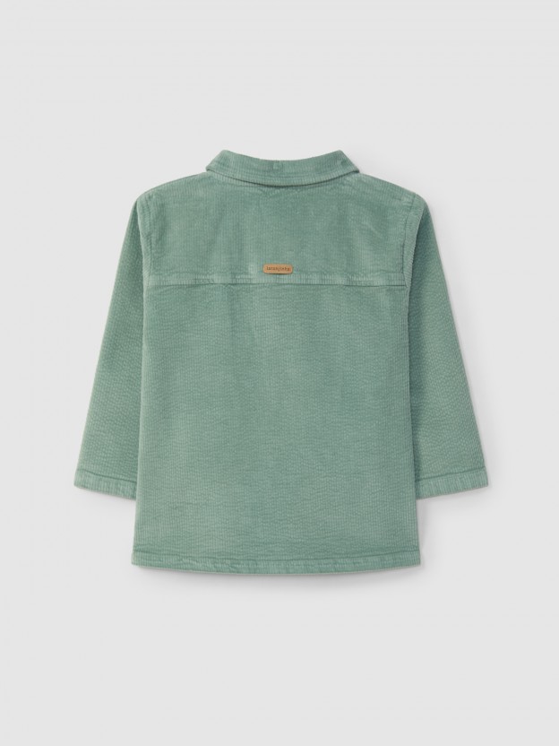 Sobrecamisa em bombazine bolsos com pala