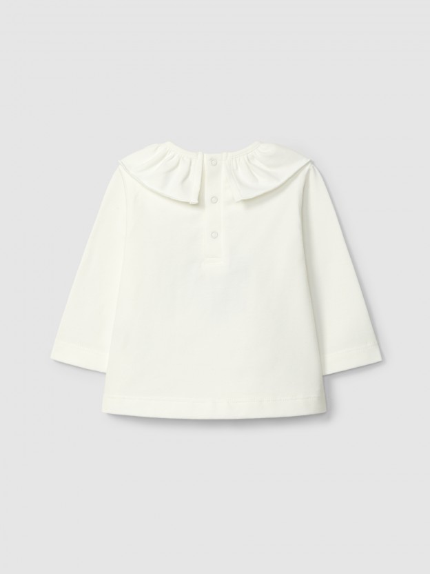 Longsleeve  col  volant et broderie