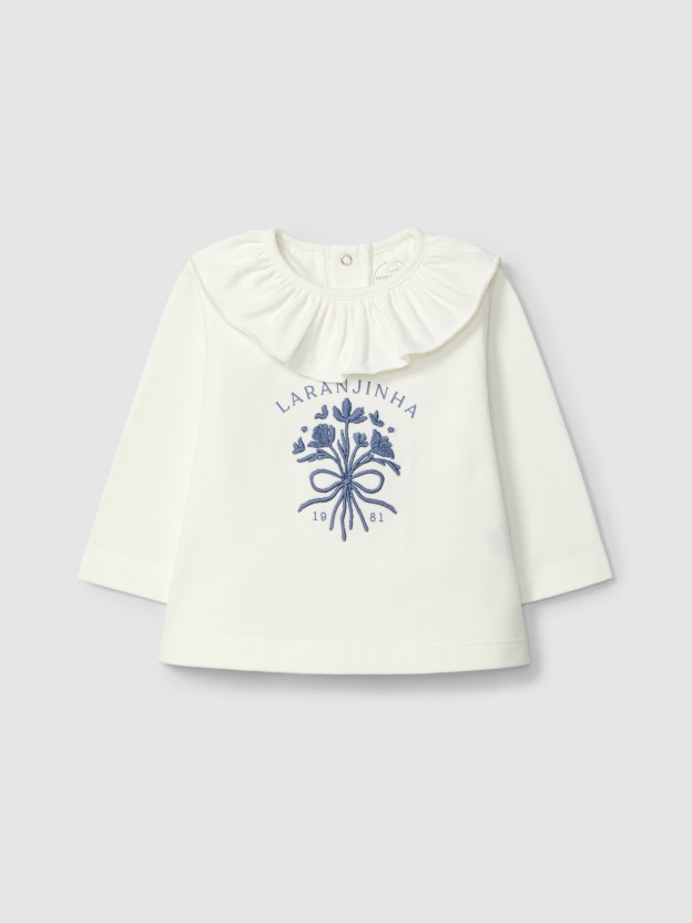 Longsleeve  col  volant et broderie