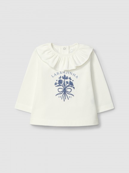 Longsleeve  col  volant et broderie