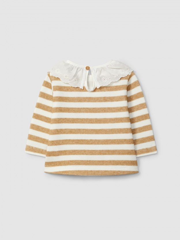 Longsleeve  rayures  col  volant brod
