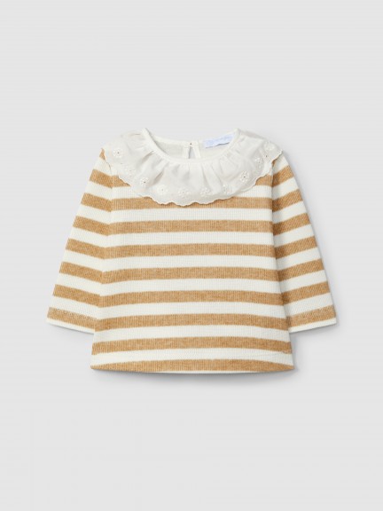 Longsleeve  rayures  col  volant brod