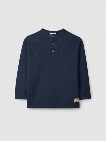 Longsleeve col mao en maille gaufre