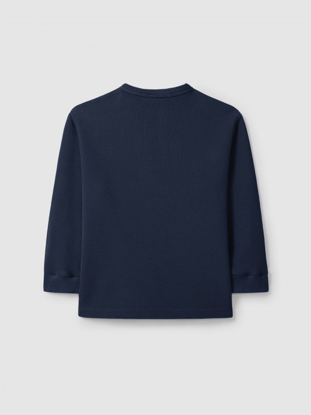 Longsleeve col mao en maille gaufre