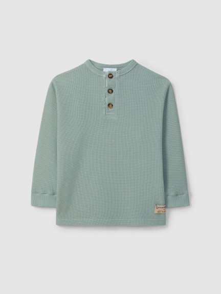 Longsleeve gola mao em malha waffle