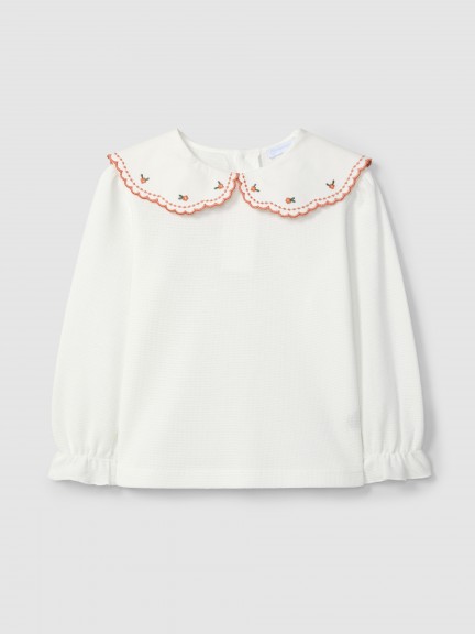 Longsleeve en maille gaufre  col brod