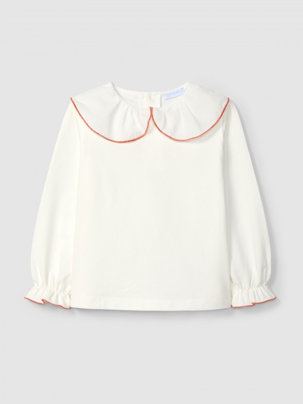 Cotton longsleeve with ruffled collar