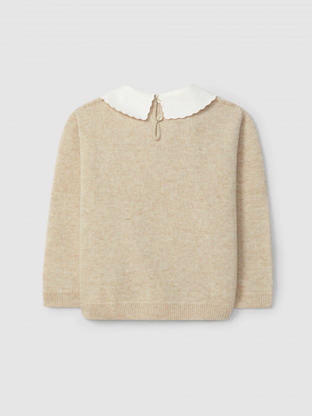 Pull tricot  col en tissu