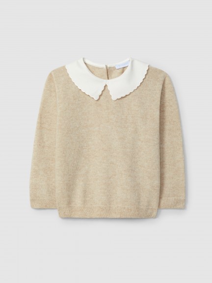 Pull tricot  col en tissu