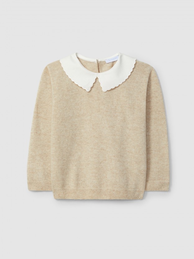 Pull tricot  col en tissu