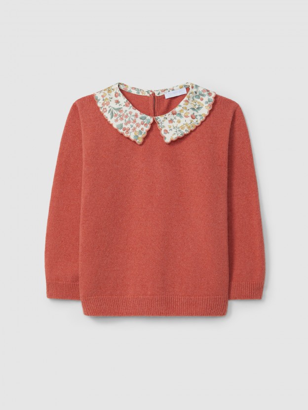 Pull tricot  col en tissu