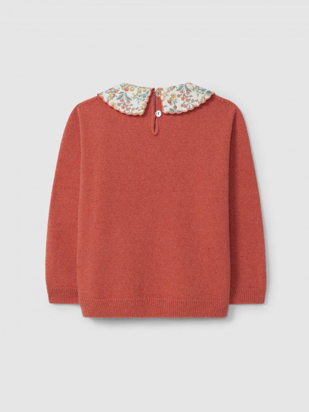 Pull tricot  col en tissu