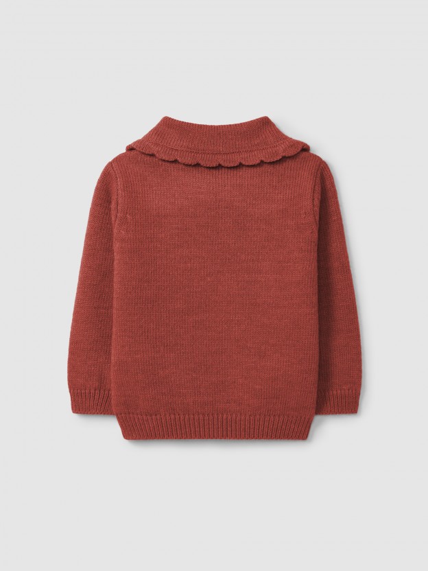 Pull tricot col  fleurs brodes