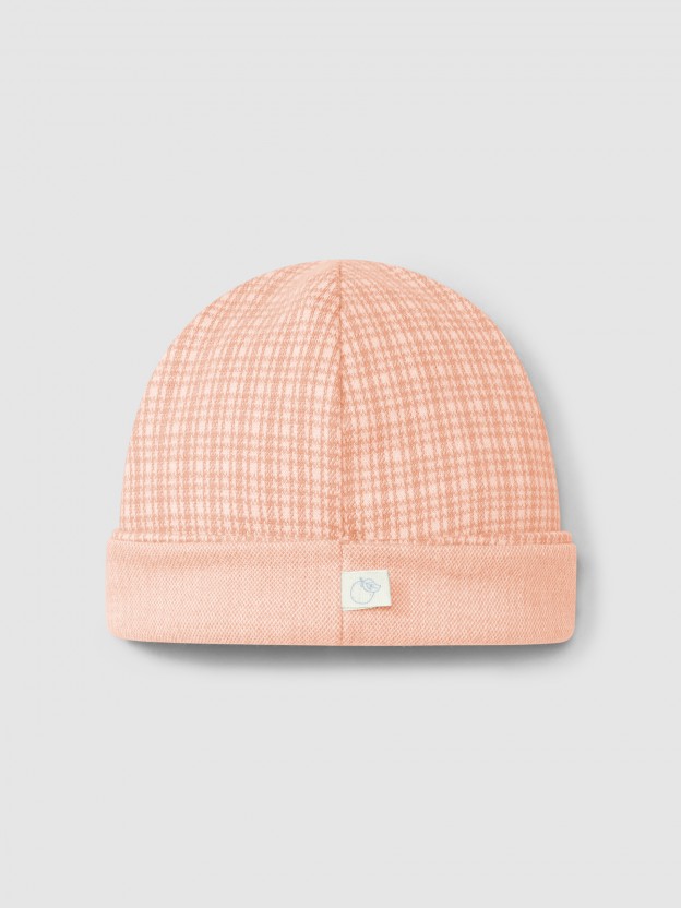 Beanie in jacquard knit with tattersall