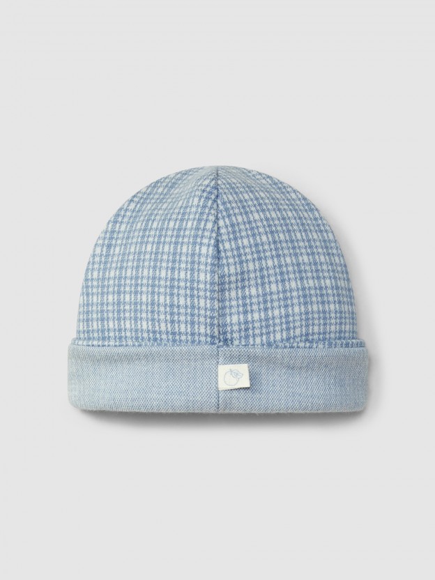 Beanie in jacquard knit with tattersall