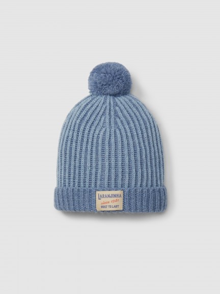 Knitted two-colour beanie with pom-pom